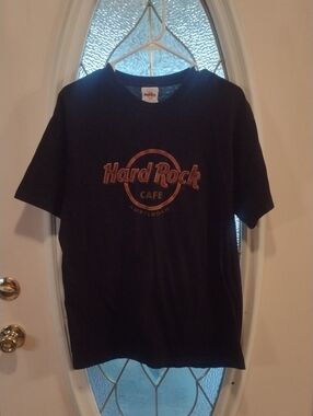Hard Rock Cafe Black T-Shirt with Orange Logo - Amsterdam